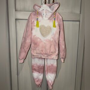Lola + the Boys Pink Tie-Dye Hoodie and Joggers Set with Heart Detail